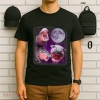 Moo Deng Bouncy Pig In Thai Picture Howling Under The Moon T-Shirt thumb 6