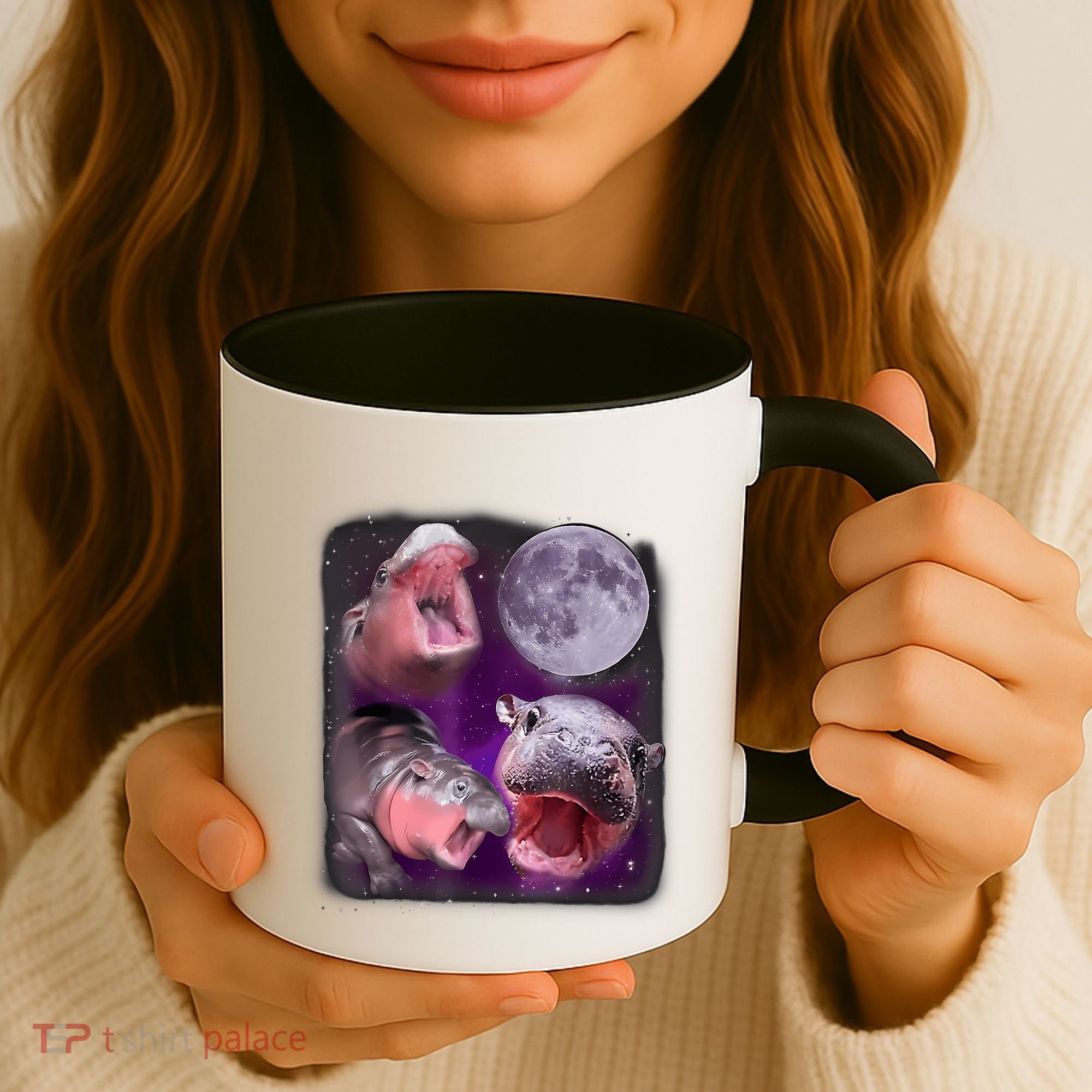 Moo Deng Bouncy Pig In Thai Picture Howling Under The Moon Coffee Mug