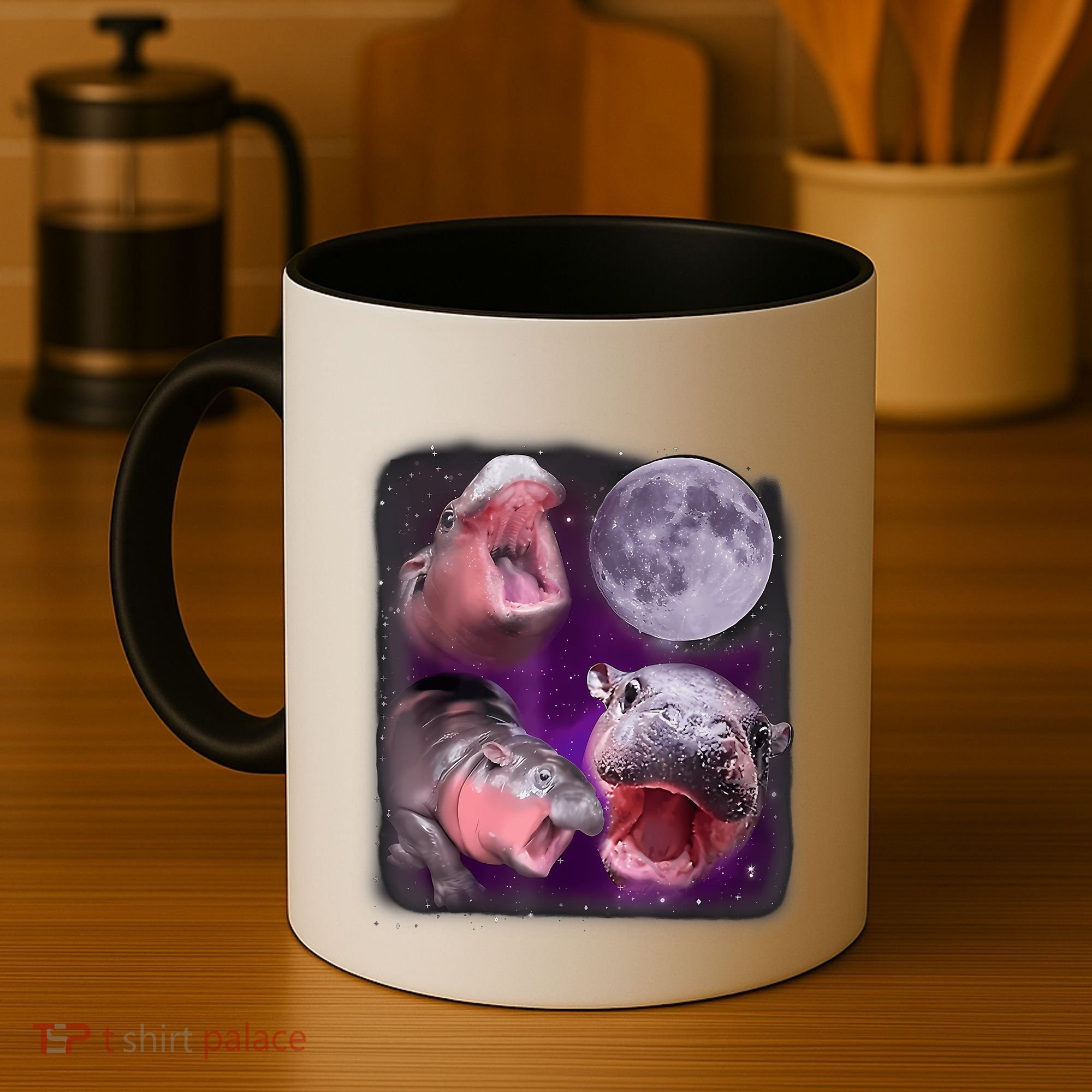 Moo Deng Bouncy Pig In Thai Picture Howling Under The Moon Coffee Mug