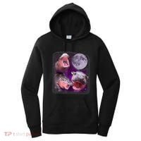 Moo Deng Bouncy Pig In Thai Picture Howling Under The Moon Women's Hoodie thumb 0