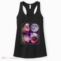Moo Deng Bouncy Pig In Thai Picture Howling Under The Moon Women's Tank Top thumb 0