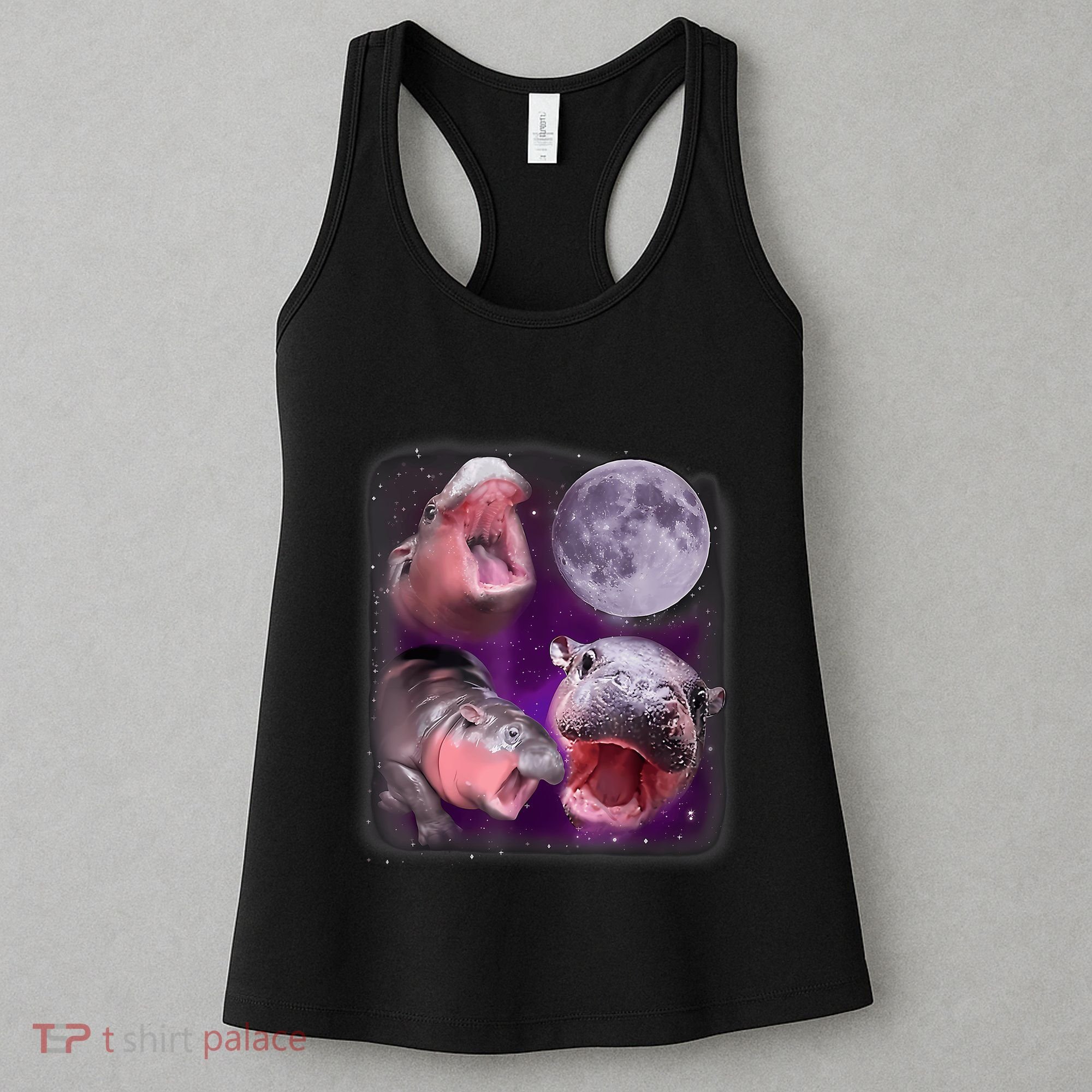 Moo Deng Bouncy Pig In Thai Picture Howling Under The Moon Women's Tank Top