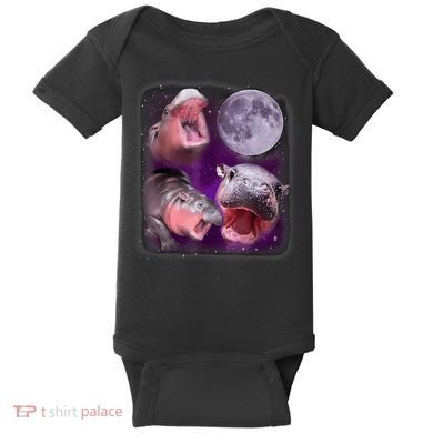 Moo Deng Bouncy Pig In Thai Picture Howling Under The Moon Baby Bodysuit