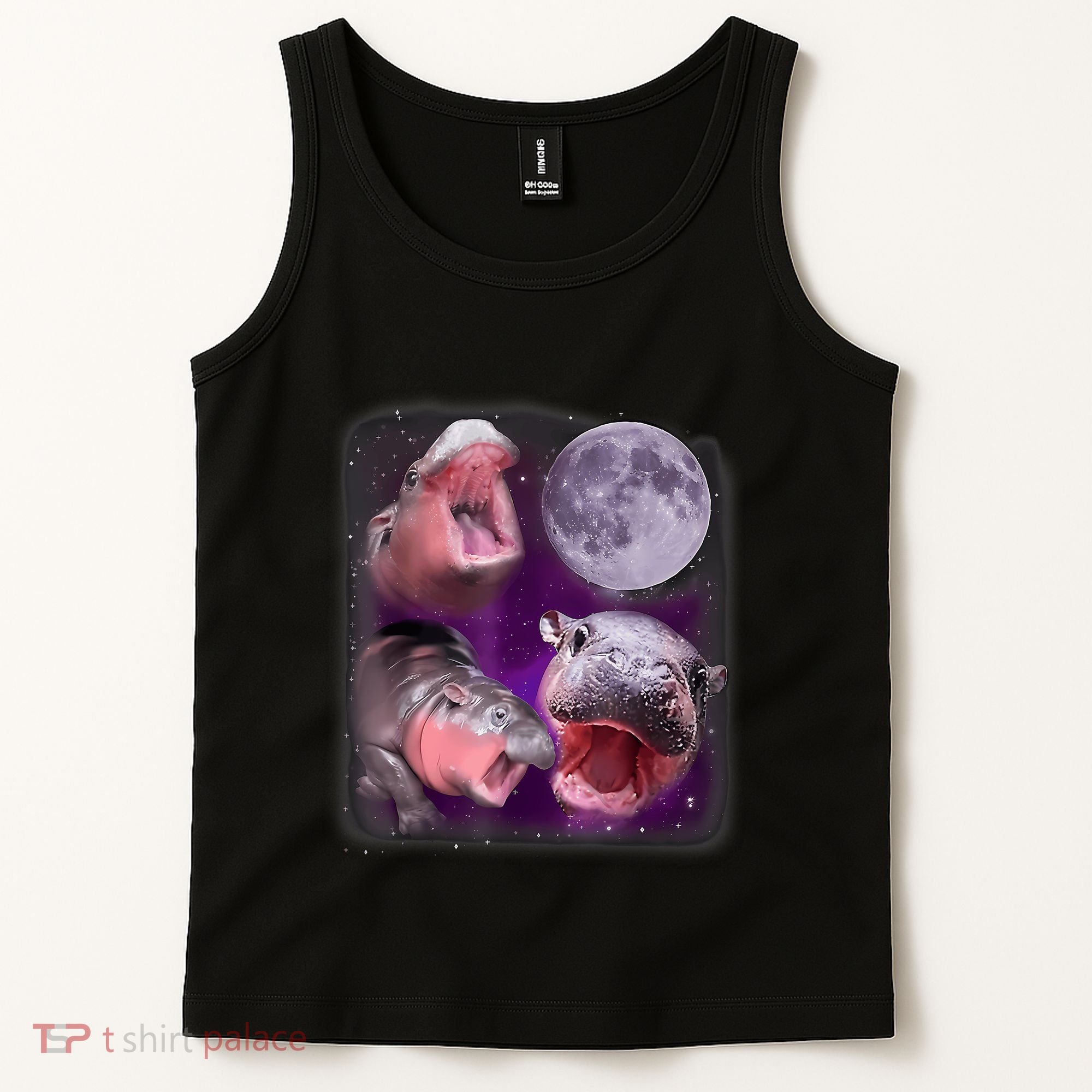 Moo Deng Bouncy Pig In Thai Picture Howling Under The Moon Tank Top