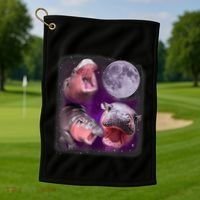 Moo Deng Bouncy Pig In Thai Picture Howling Under The Moon Golf Towel thumb 1