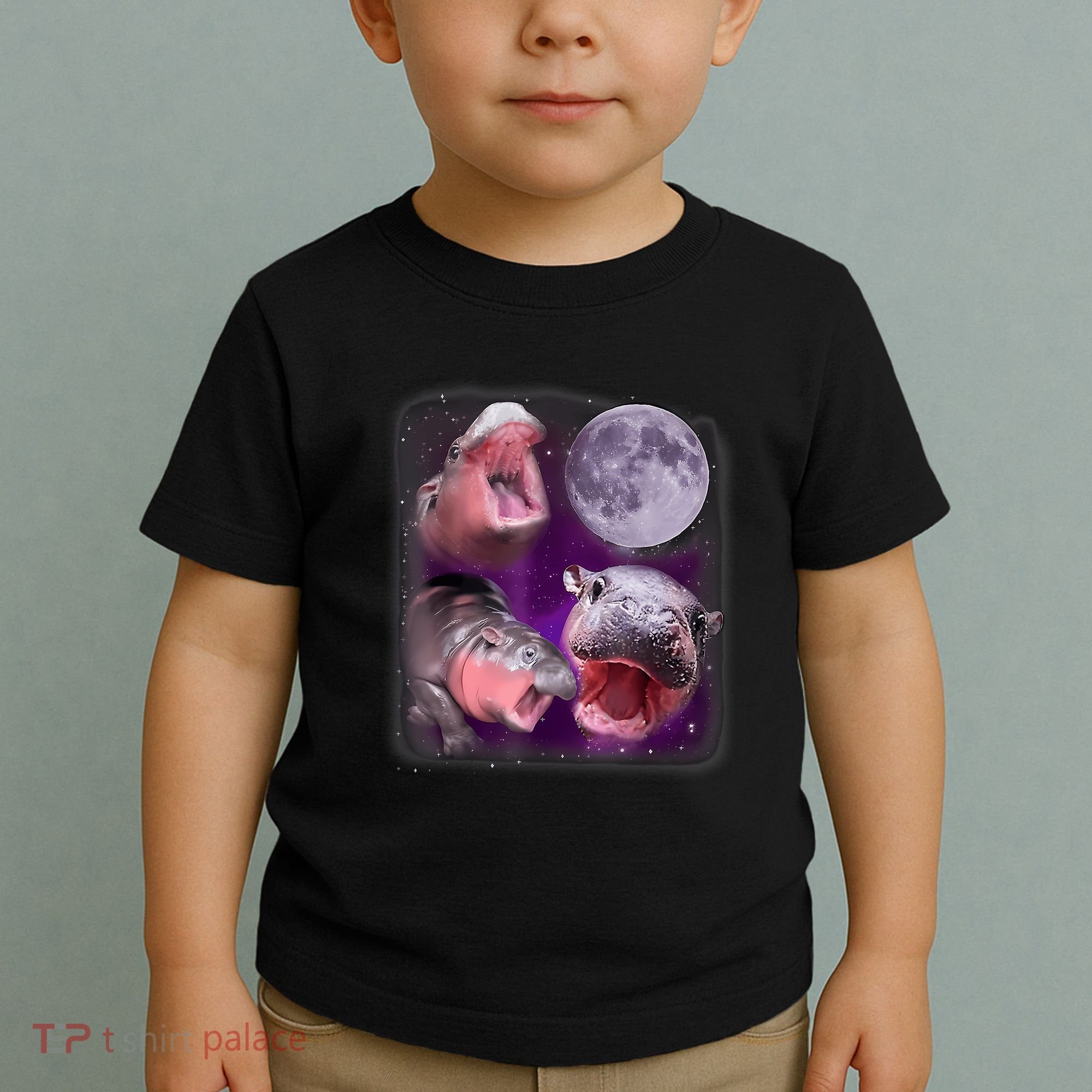 Moo Deng Bouncy Pig In Thai Picture Howling Under The Moon Toddler T-Shirt