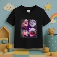 Moo Deng Bouncy Pig In Thai Picture Howling Under The Moon Toddler T-Shirt thumb 3