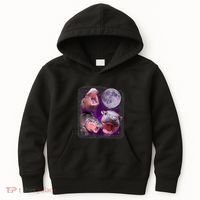 Moo Deng Bouncy Pig In Thai Picture Howling Under The Moon Kids Hoodie thumb 0