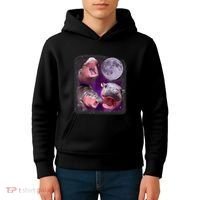 Moo Deng Bouncy Pig In Thai Picture Howling Under The Moon Kids Hoodie thumb 4