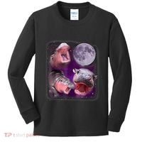 Moo Deng Bouncy Pig In Thai Picture Howling Under The Moon Kids Long Sleeve Shirt thumb 0