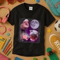 Moo Deng Bouncy Pig In Thai Picture Howling Under The Moon Kids T-Shirt thumb 3