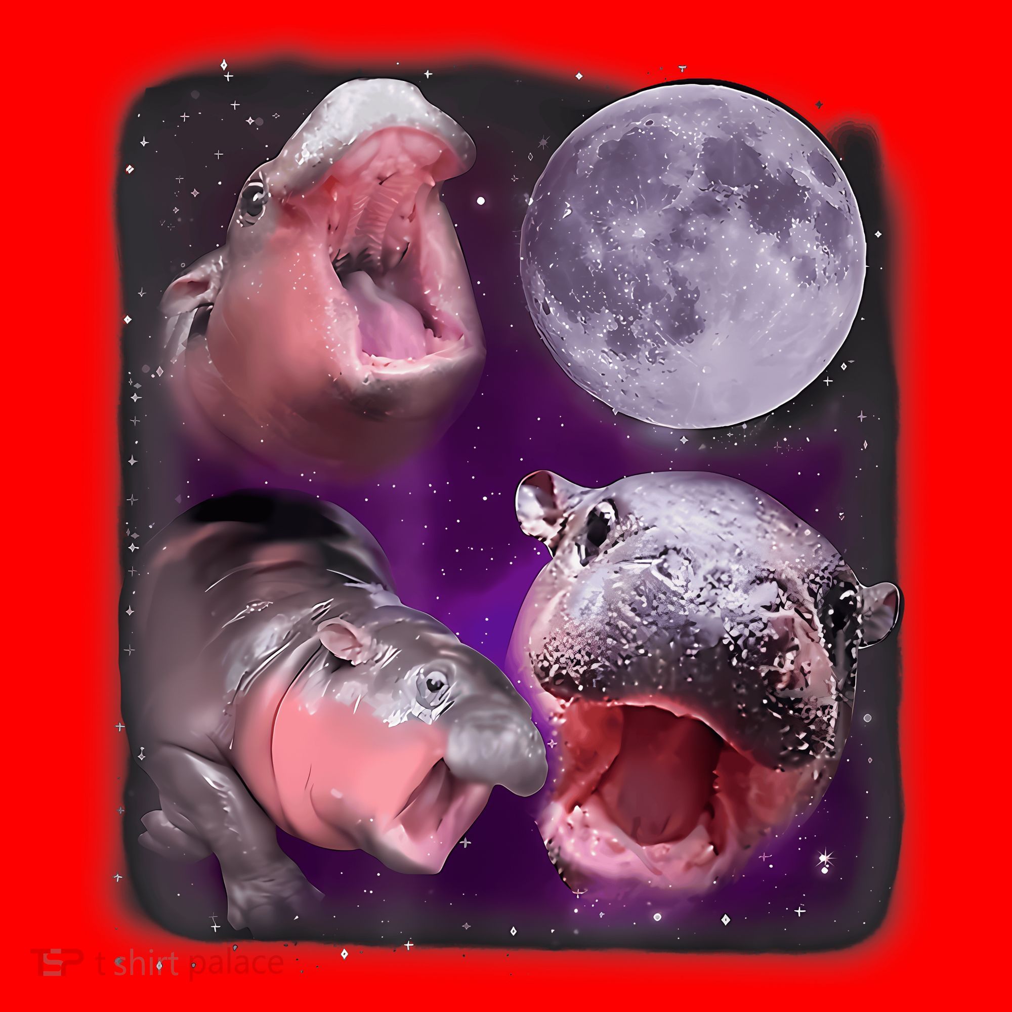 Moo Deng Bouncy Pig In Thai Picture Howling Under The Moon Santa Hat