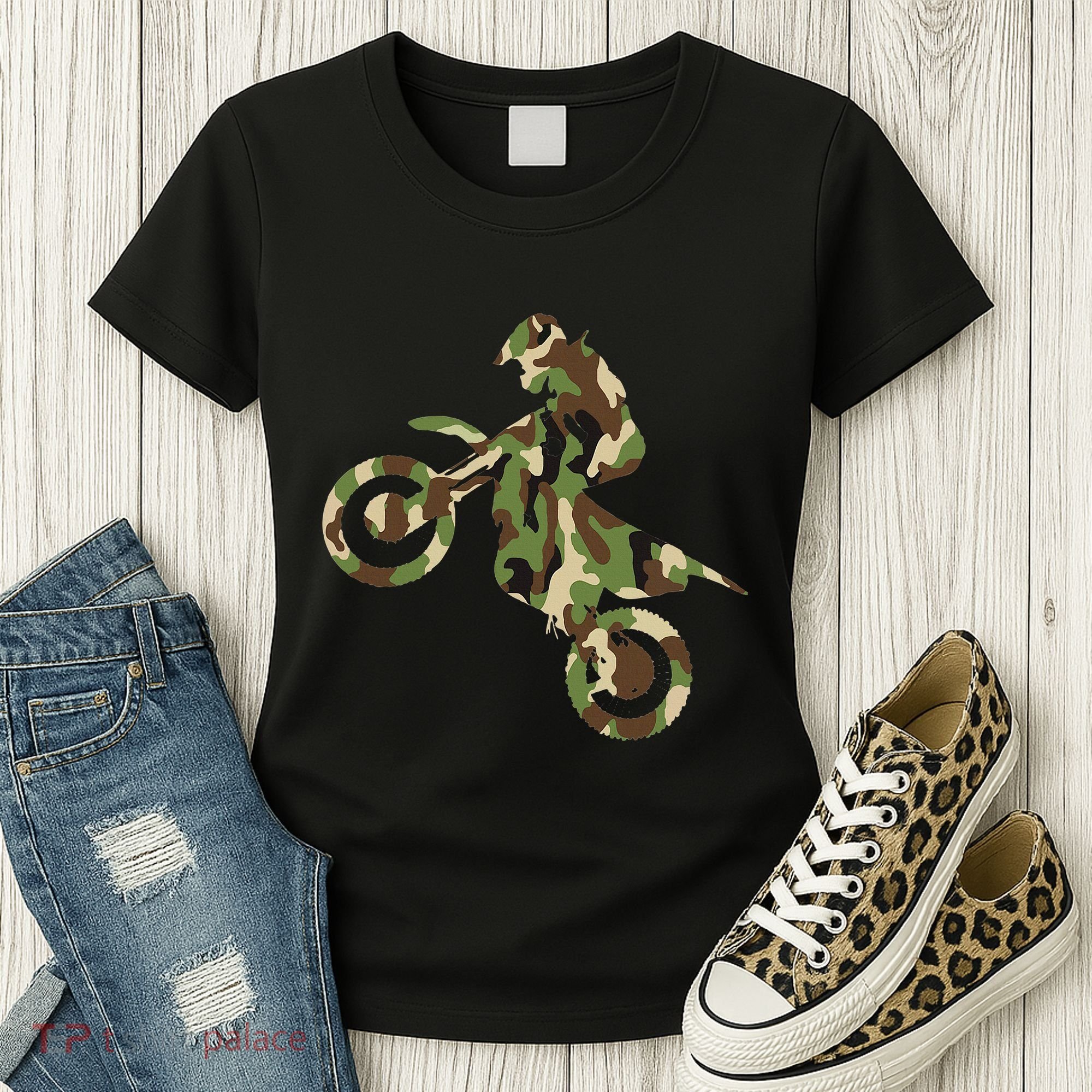 Motocross Dirt Bike Racing Camo Camouflage Women's T-Shirt