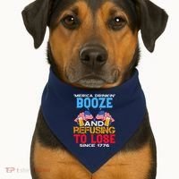 Merica Drinkin Booze And Refusing To Lose Since 1776 4th Of July USA USA-Made Doggie Bandana thumb 1