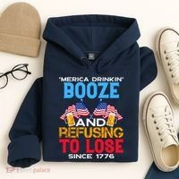 Merica Drinkin Booze And Refusing To Lose Since 1776 4th Of July USA Hoodie thumb 4