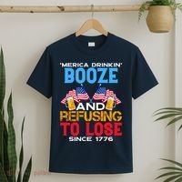 Merica Drinkin Booze And Refusing To Lose Since 1776 4th Of July USA T-Shirt thumb 2