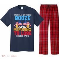 Merica Drinkin Booze And Refusing To Lose Since 1776 4th Of July USA Pajama Set thumb 0