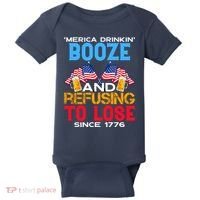Merica Drinkin Booze And Refusing To Lose Since 1776 4th Of July USA Baby Bodysuit thumb 0