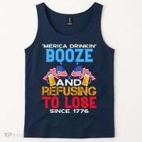 Merica Drinkin Booze And Refusing To Lose Since 1776 4th Of July USA Tank Top thumb 2