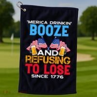 Merica Drinkin Booze And Refusing To Lose Since 1776 4th Of July USA Golf Towel thumb 1
