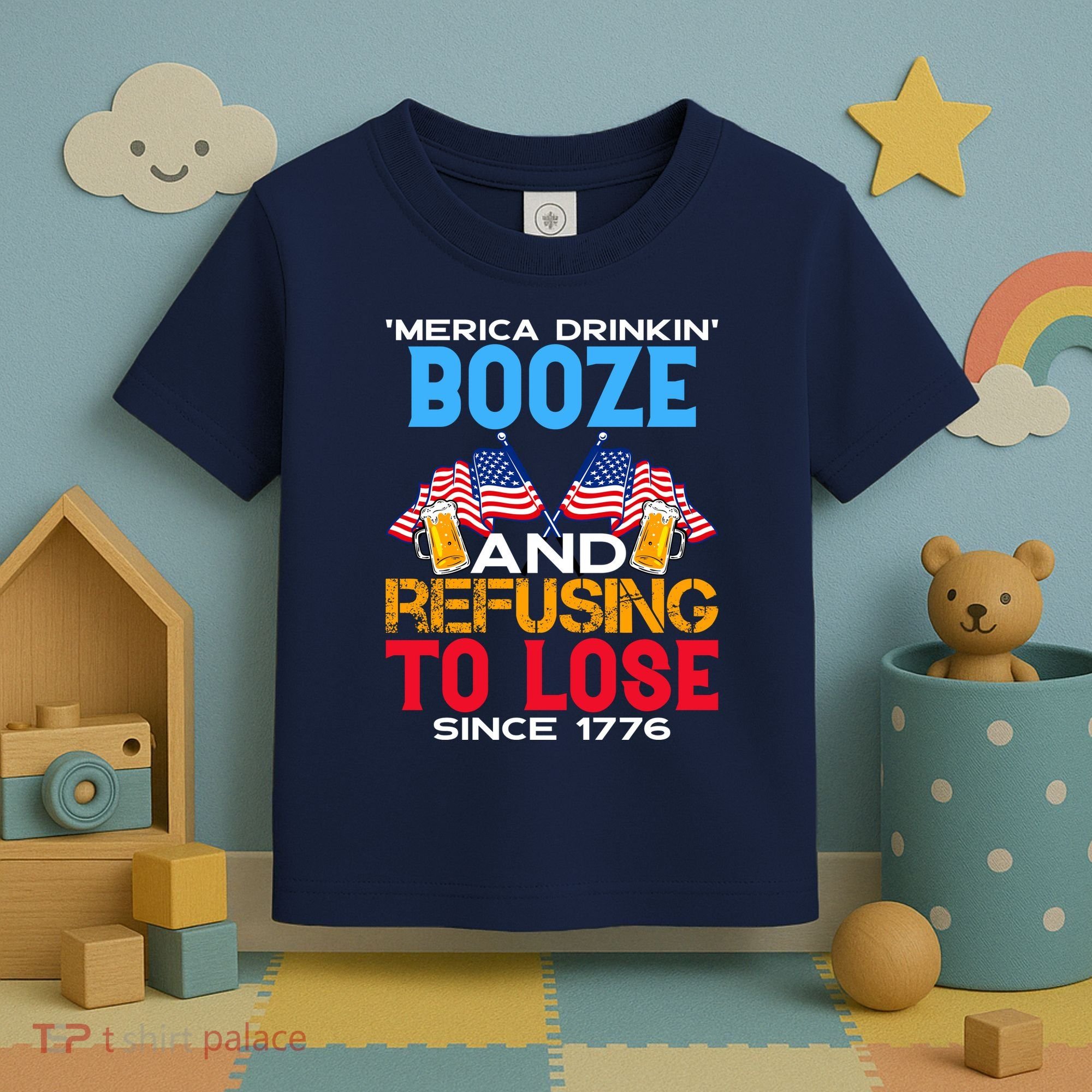 Merica Drinkin Booze And Refusing To Lose Since 1776 4th Of July USA Toddler T-Shirt