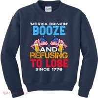 Merica Drinkin Booze And Refusing To Lose Since 1776 4th Of July USA Kids Sweatshirt thumb 0