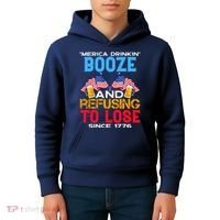 Merica Drinkin Booze And Refusing To Lose Since 1776 4th Of July USA Kids Hoodie thumb 4
