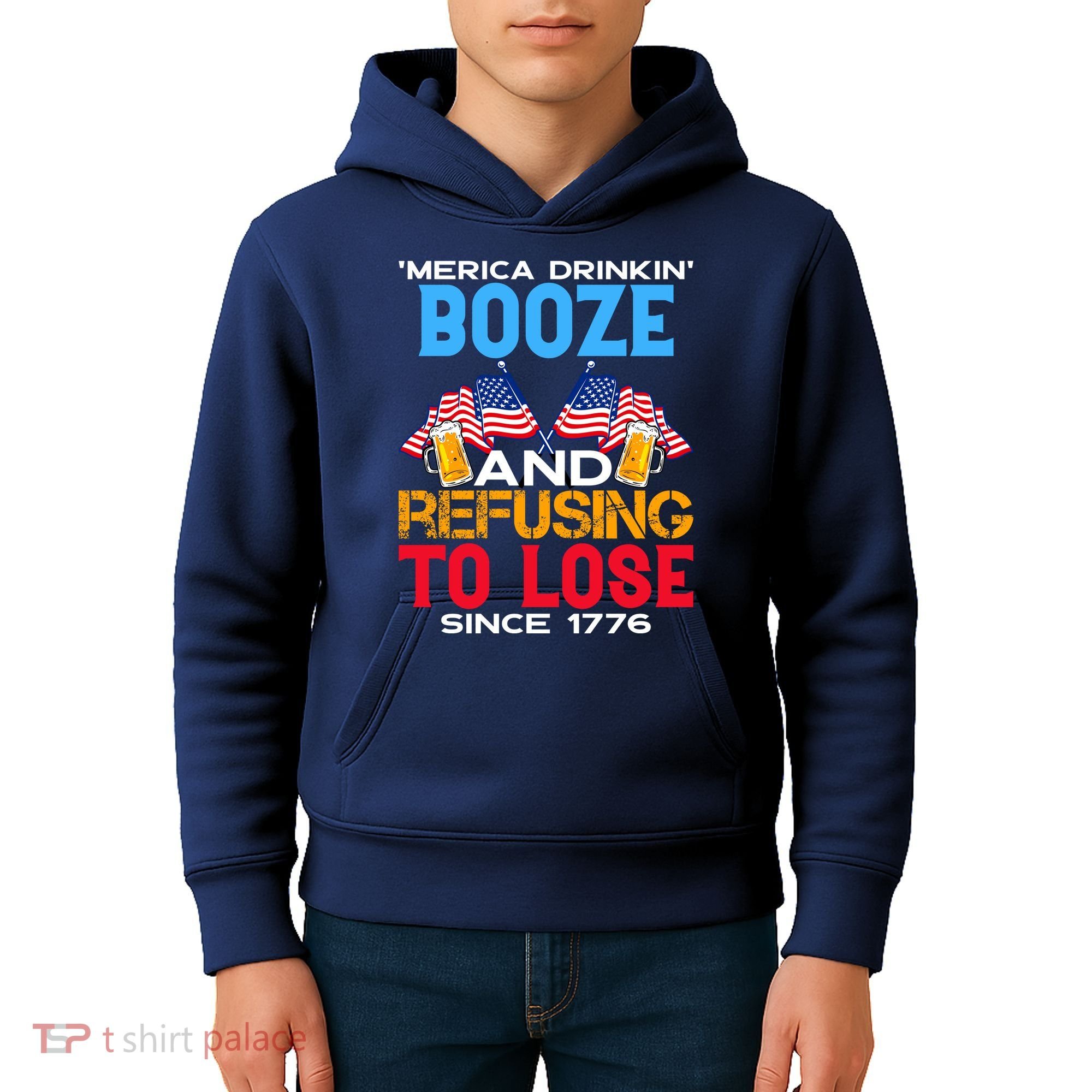 Merica Drinkin Booze And Refusing To Lose Since 1776 4th Of July USA Kids Hoodie