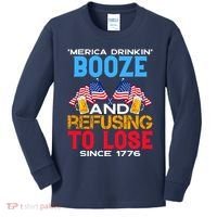 Merica Drinkin Booze And Refusing To Lose Since 1776 4th Of July USA Kids Long Sleeve Shirt thumb 0