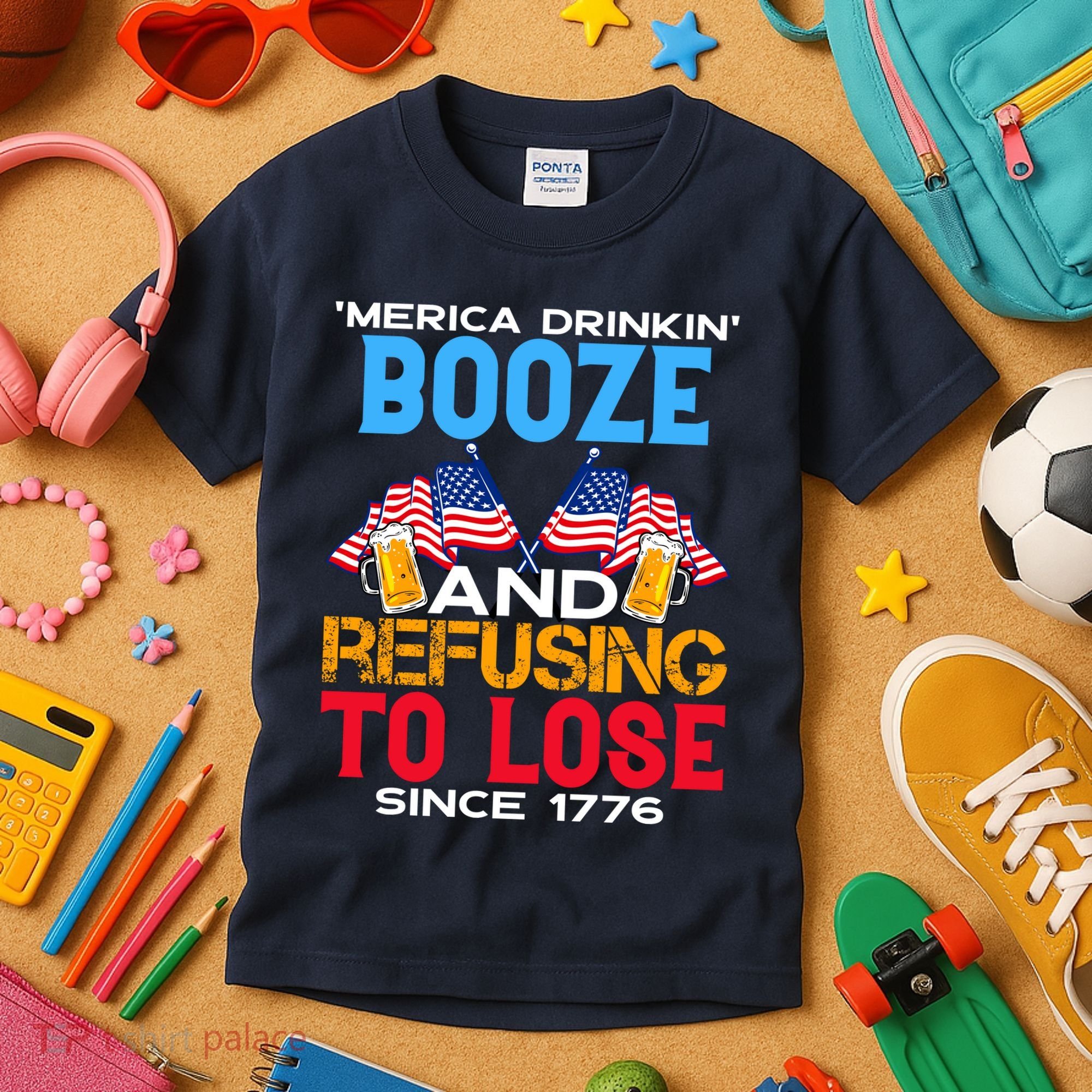 Merica Drinkin Booze And Refusing To Lose Since 1776 4th Of July USA Kids T-Shirt