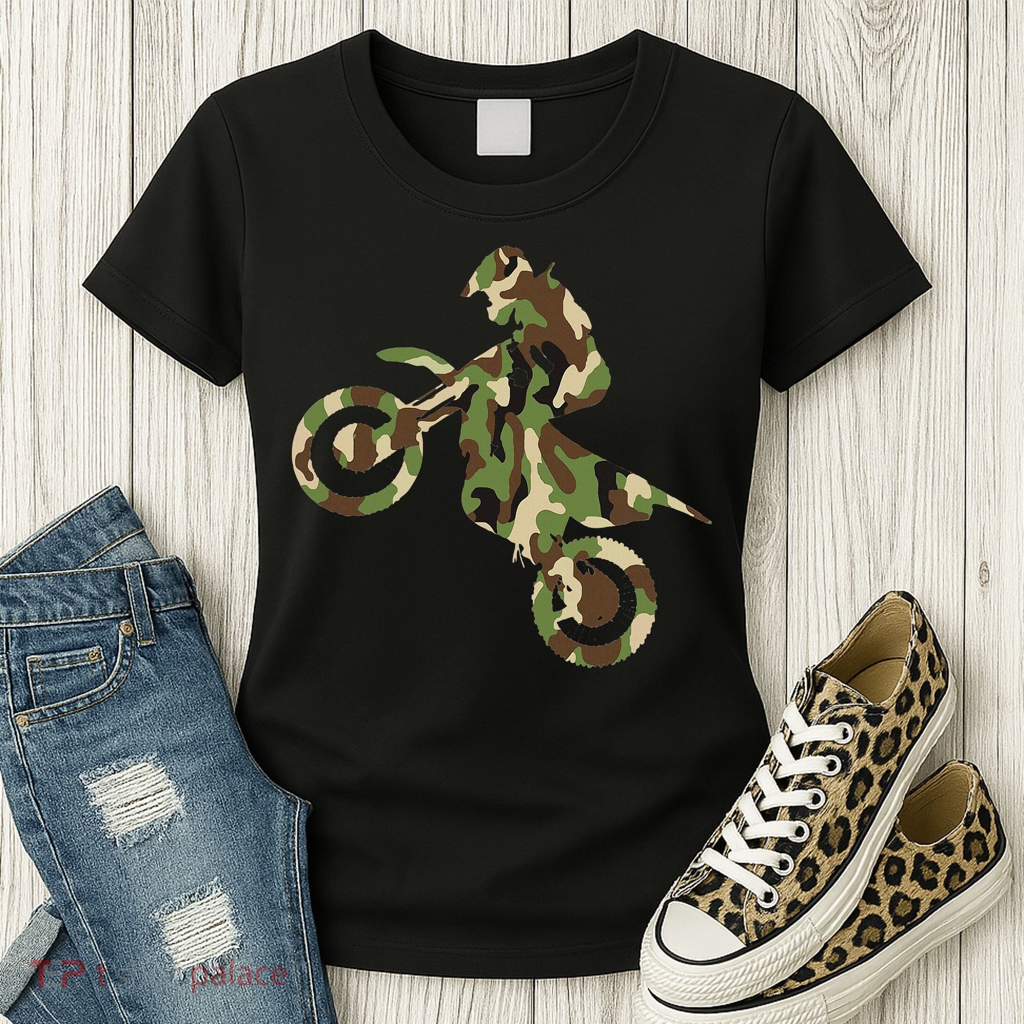 Motocross Dirt Bike Racing Camo Camouflage Women's T-Shirt