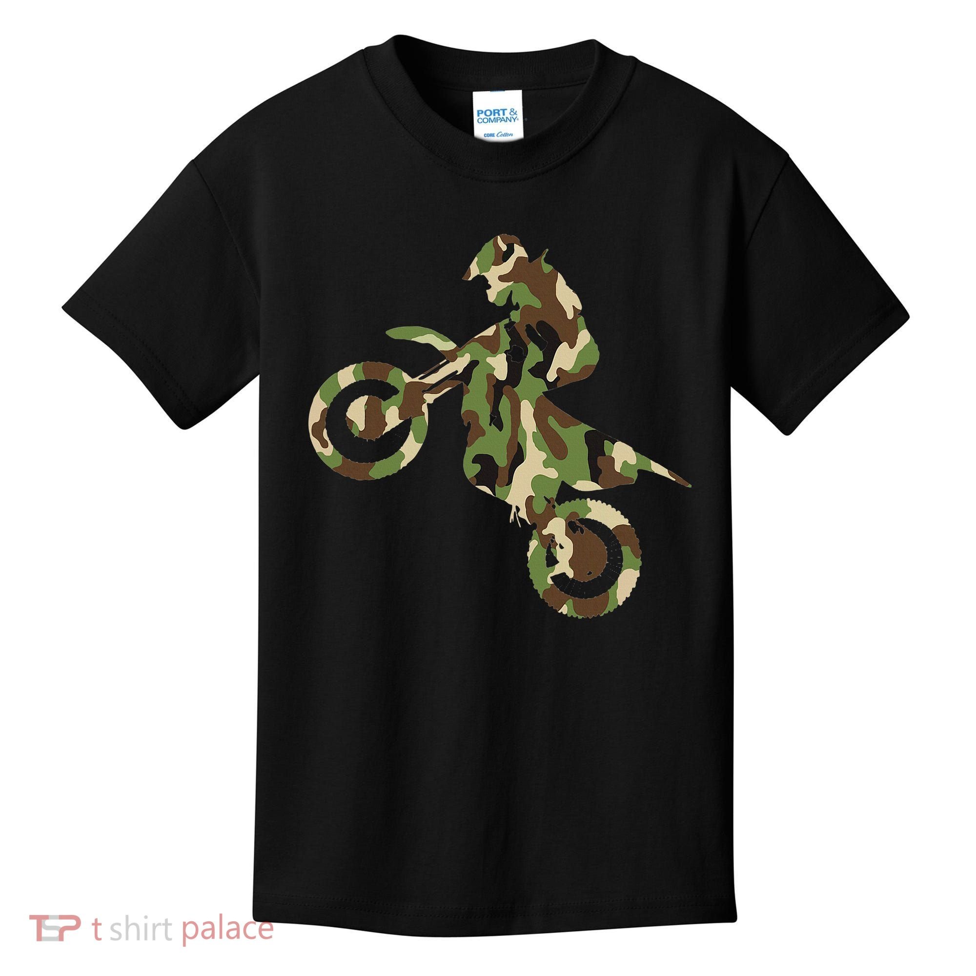 Motocross Dirt Bike Racing Camo Camouflage Kids T-Shirt