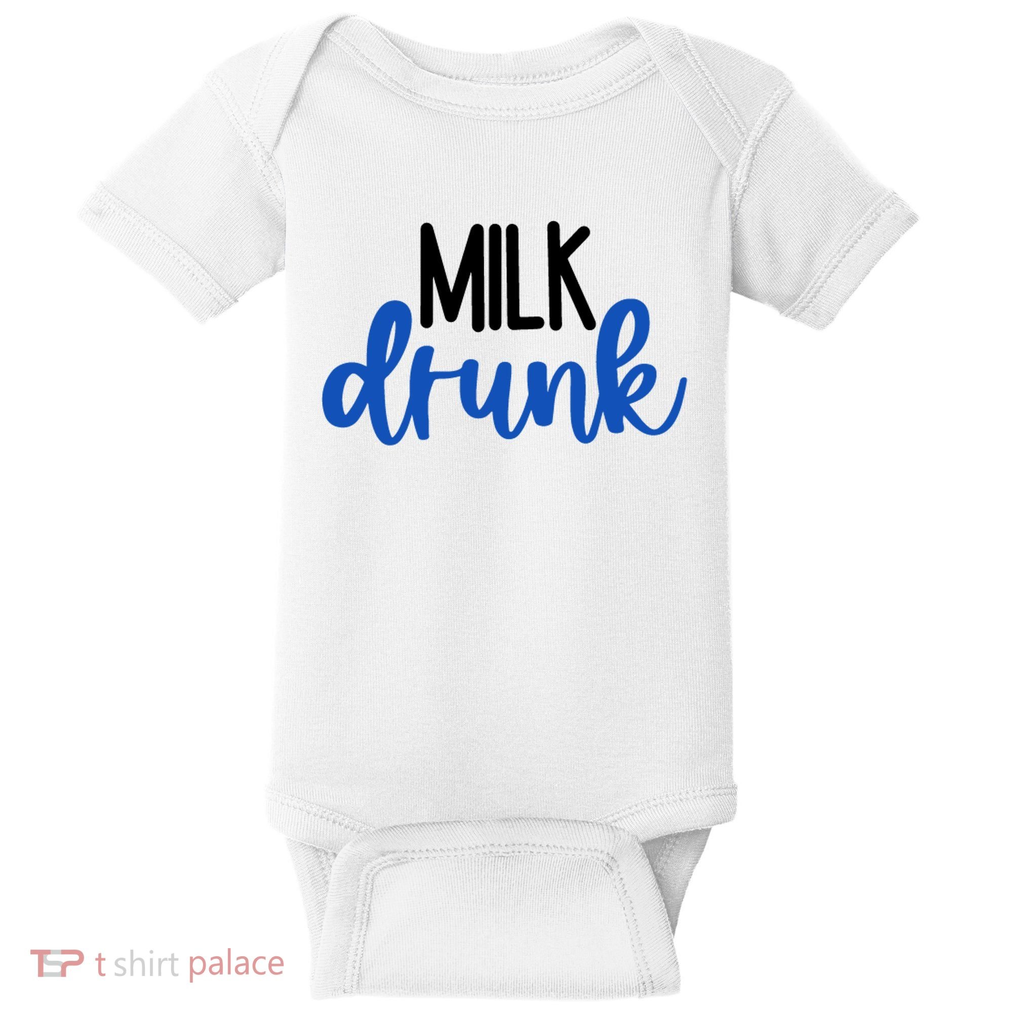 Milk Drunk Blue Logo Funny Cute Baby Bodysuit