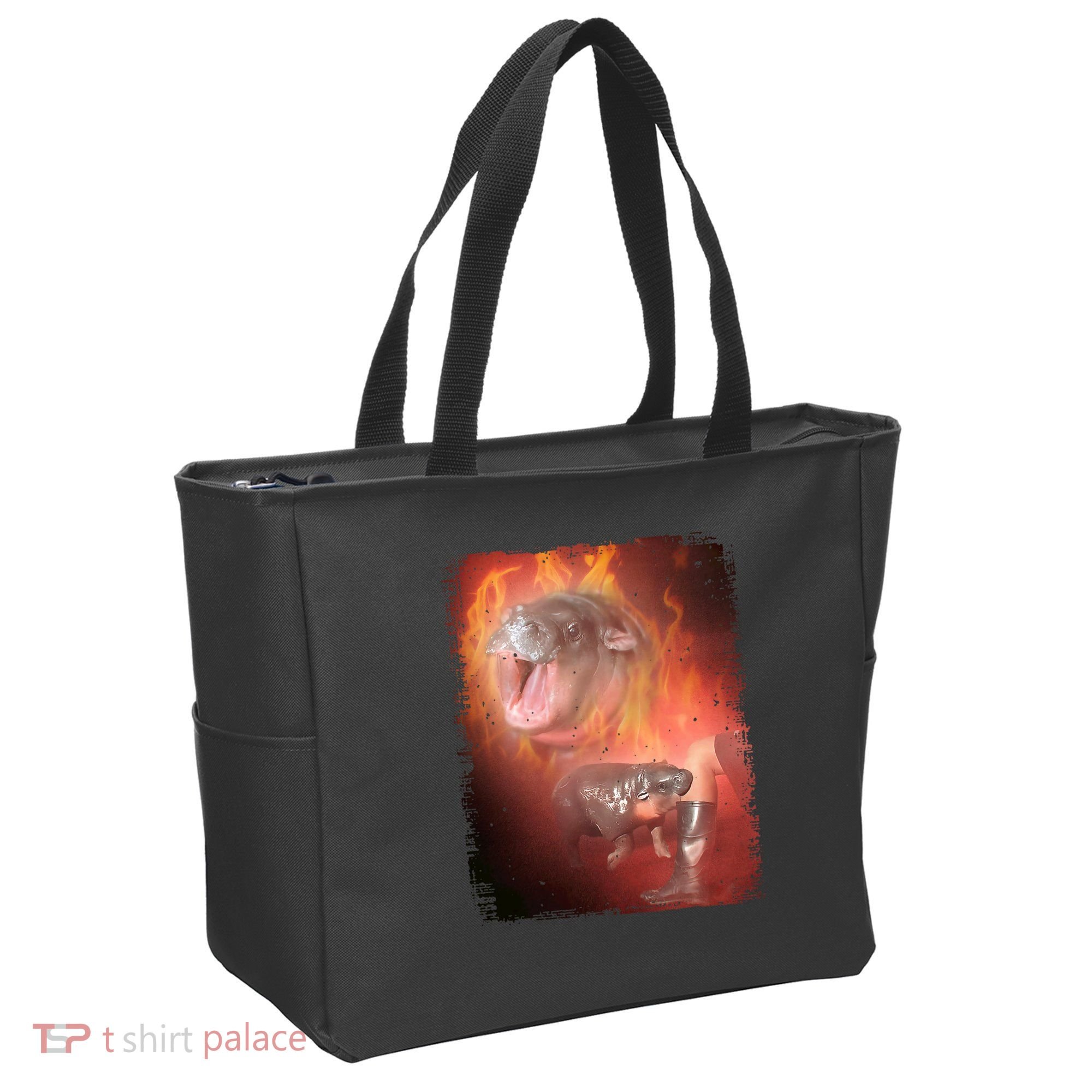 Moo Deng Bouncy Pig In Thai Fire Picture The Cute Baby Hippo Tote Bag