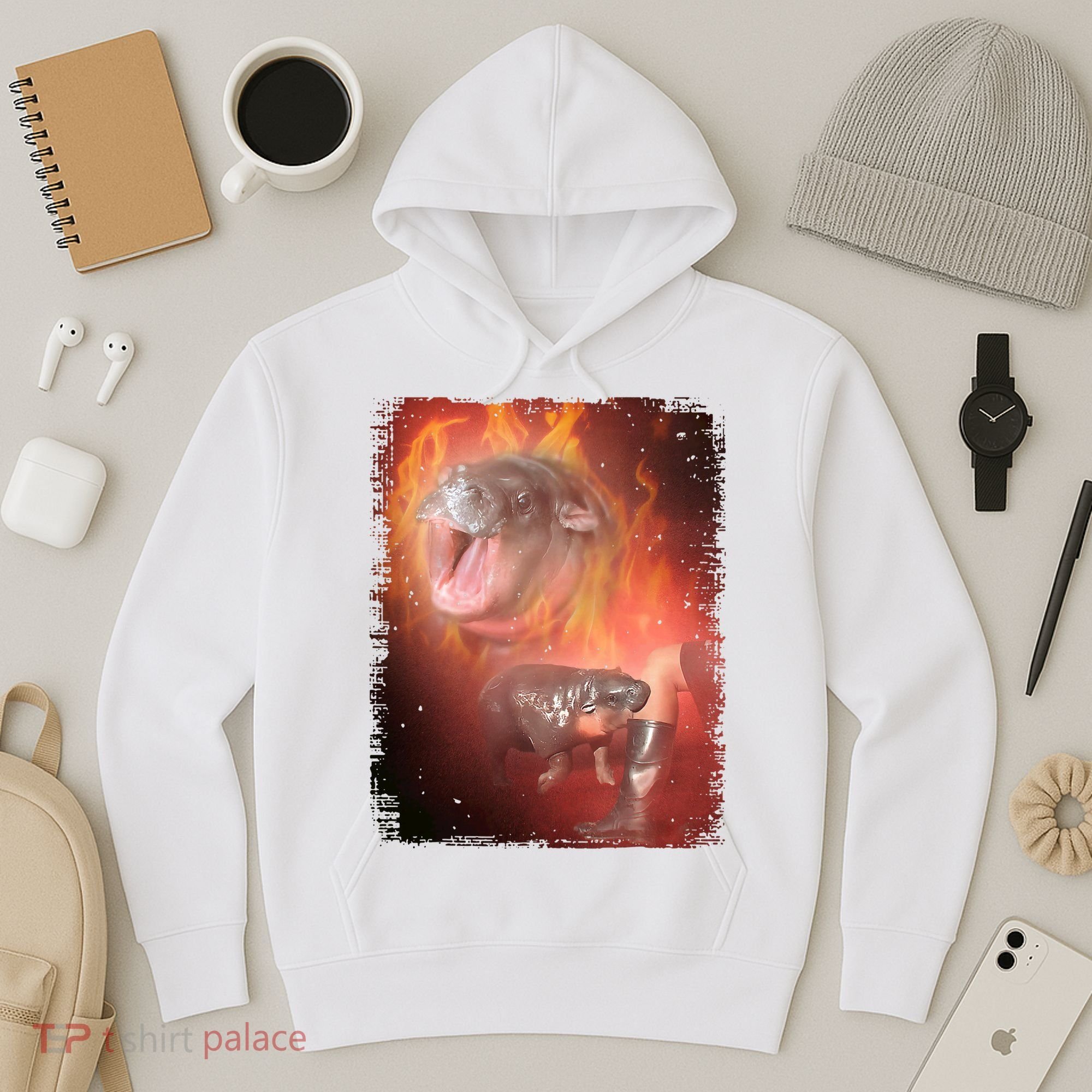Moo Deng Bouncy Pig In Thai Fire Picture The Cute Baby Hippo Hoodie