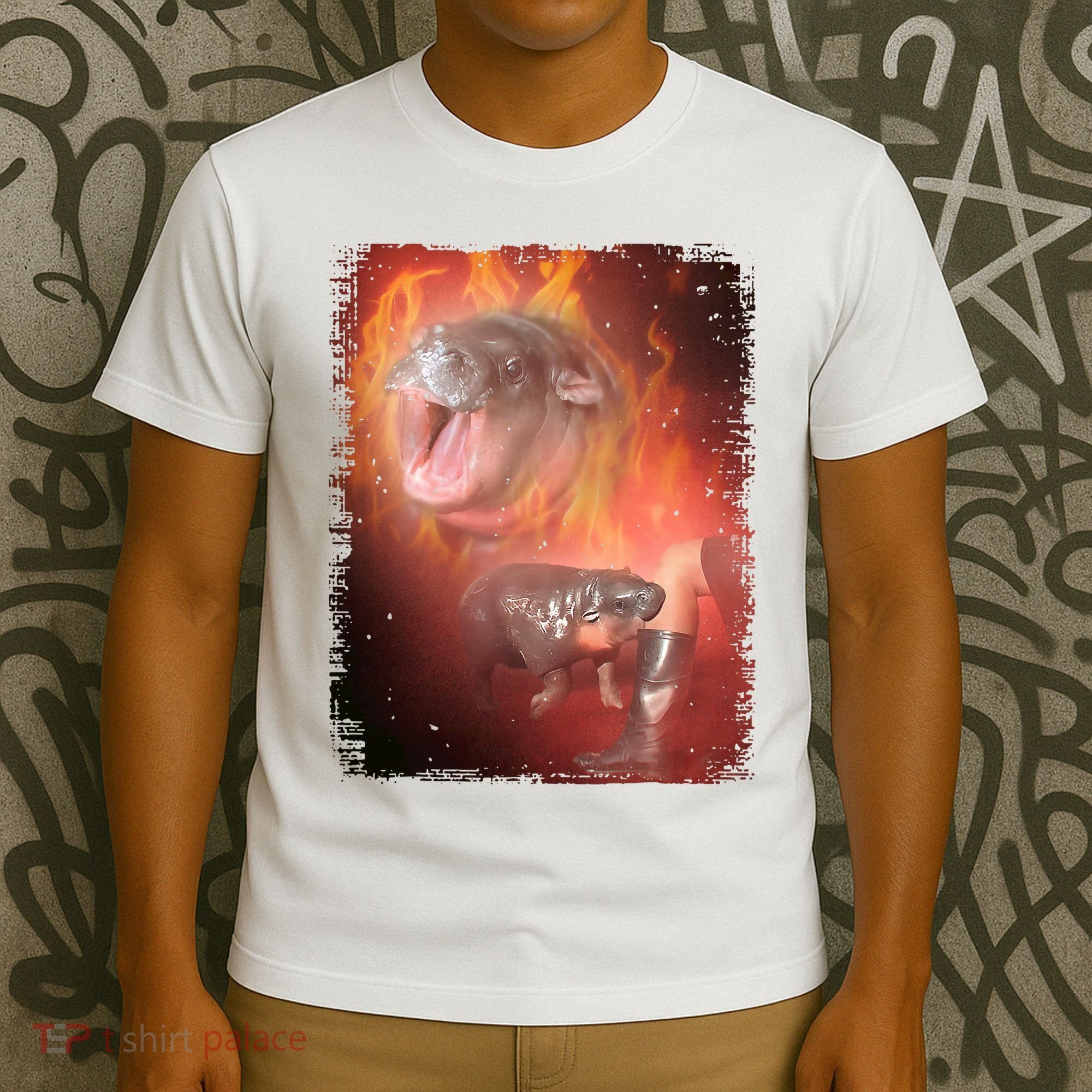 Moo Deng Bouncy Pig In Thai Fire Picture The Cute Baby Hippo T-Shirt