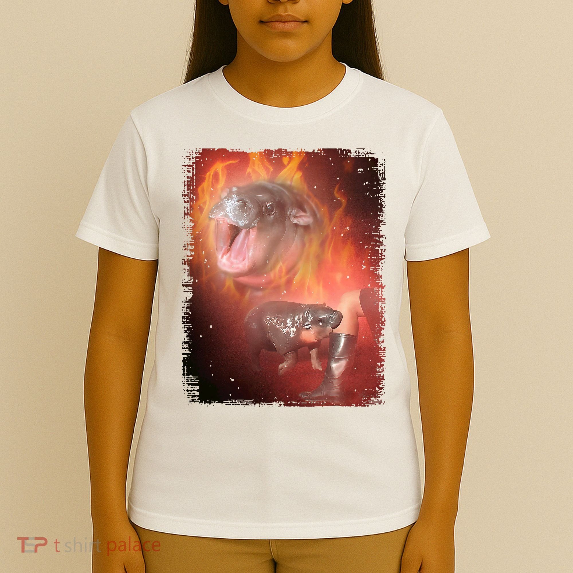 Moo Deng Bouncy Pig In Thai Fire Picture The Cute Baby Hippo T-Shirt