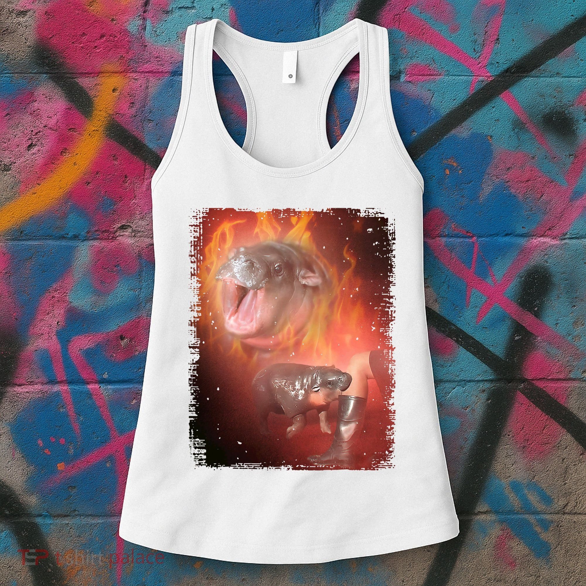 Moo Deng Bouncy Pig In Thai Fire Picture The Cute Baby Hippo Women's Tank Top