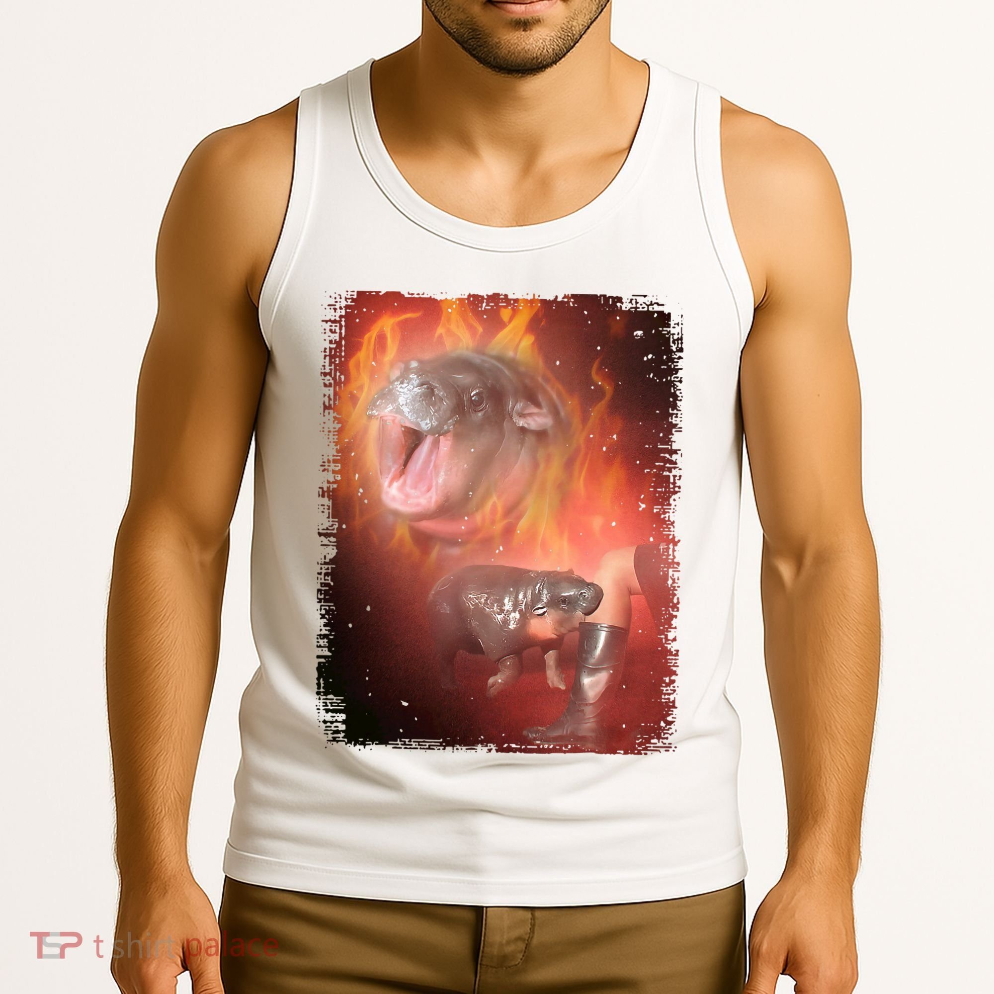Moo Deng Bouncy Pig In Thai Fire Picture The Cute Baby Hippo Tank Top