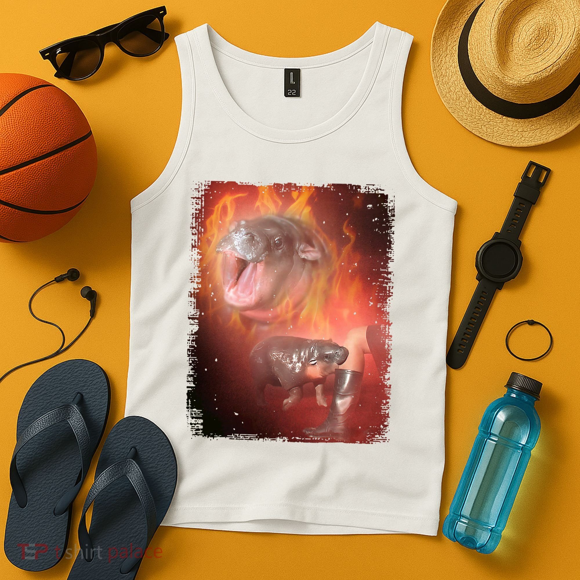 Moo Deng Bouncy Pig In Thai Fire Picture The Cute Baby Hippo Tank Top