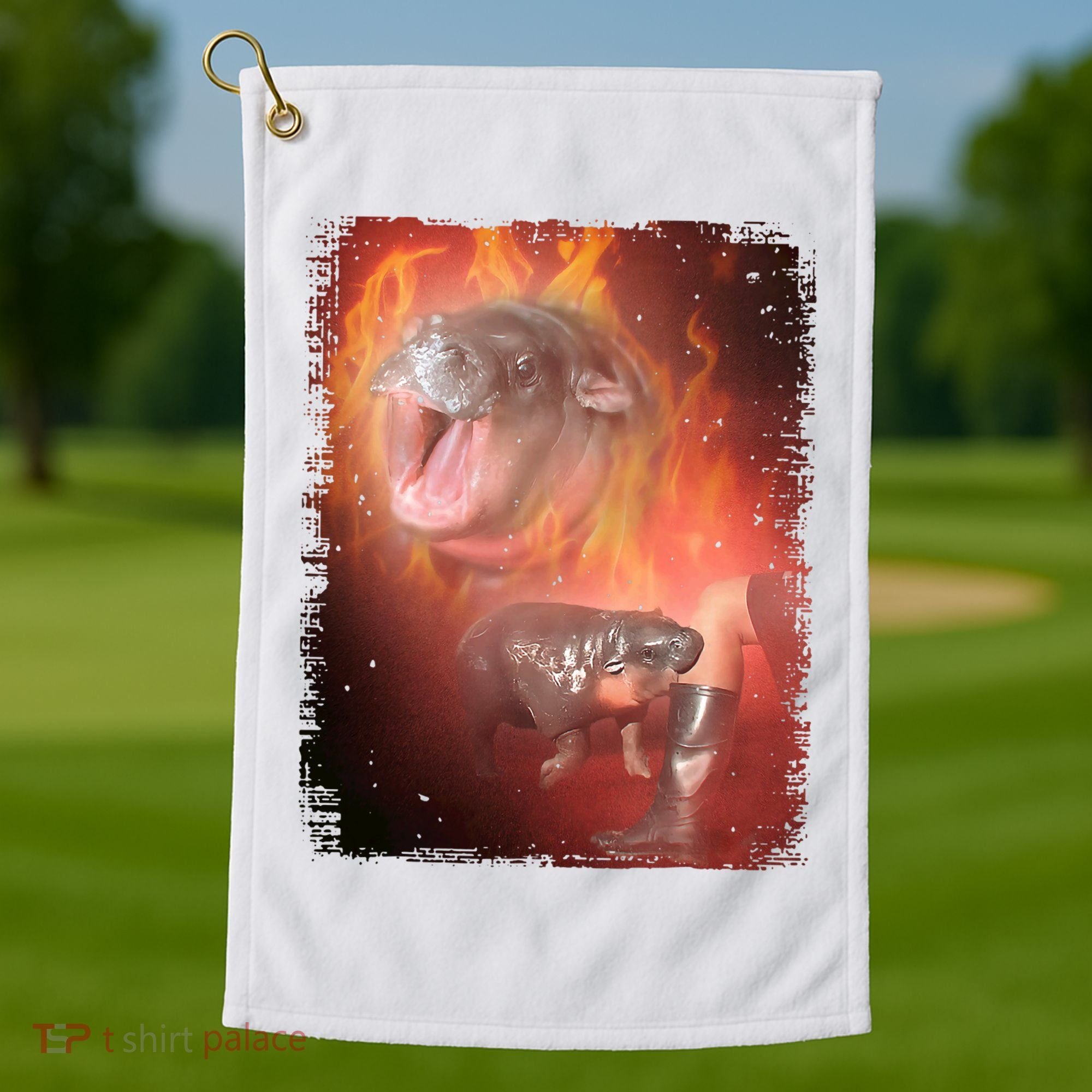 Moo Deng Bouncy Pig In Thai Fire Picture The Cute Baby Hippo Golf Towel