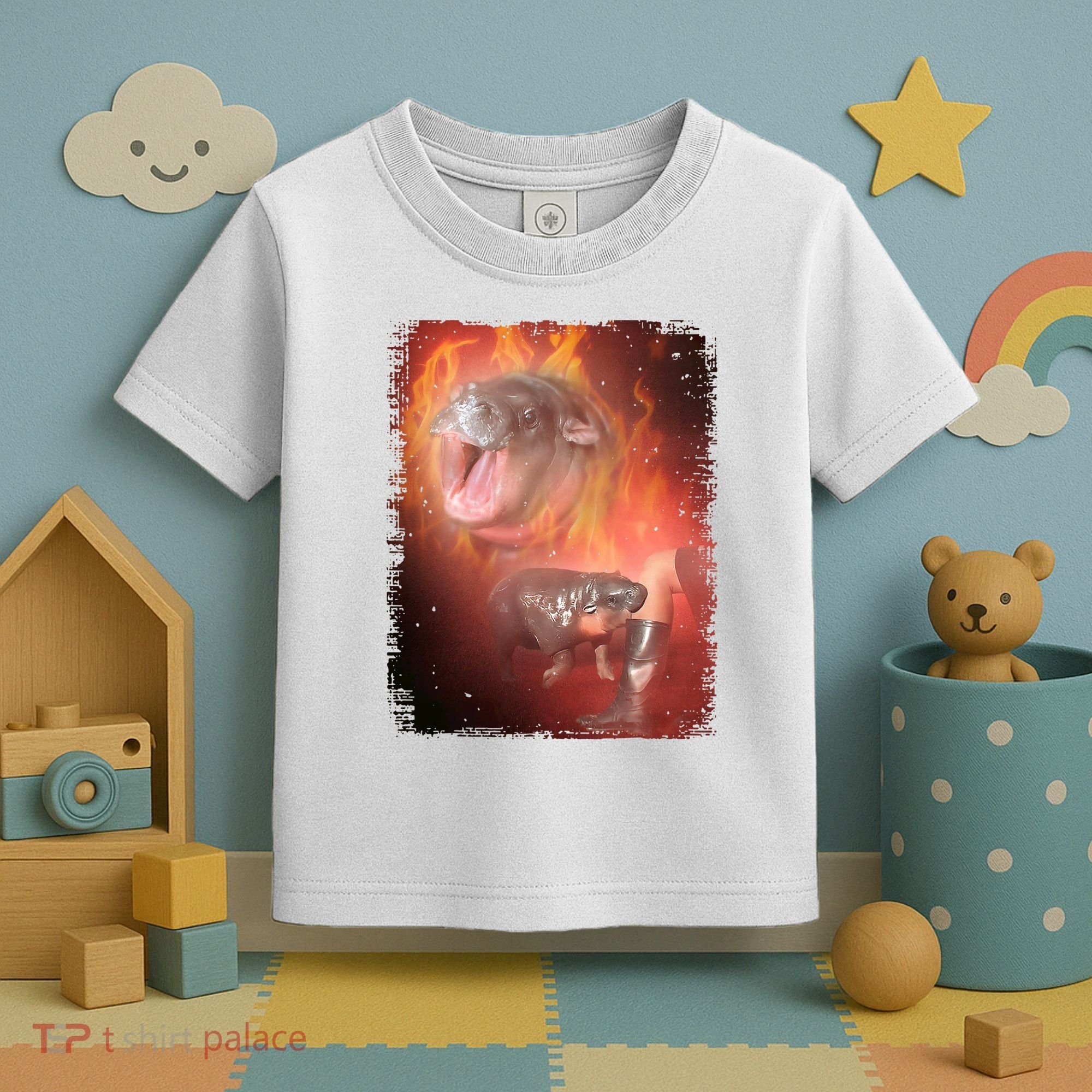 Moo Deng Bouncy Pig In Thai Fire Picture The Cute Baby Hippo Toddler T-Shirt