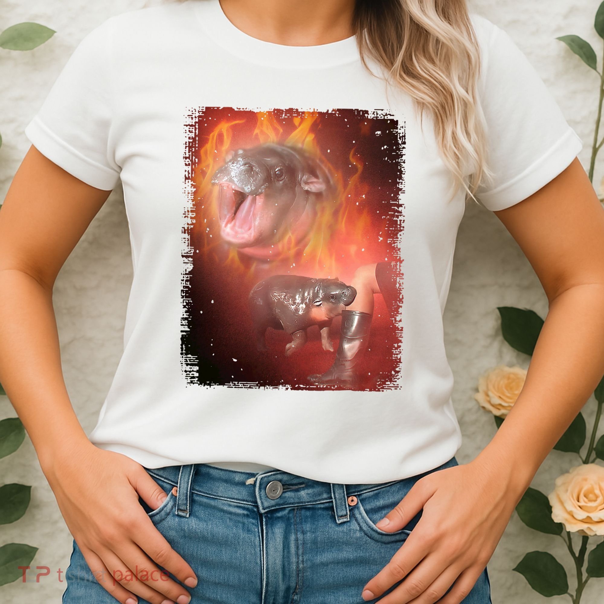 Moo Deng Bouncy Pig In Thai Fire Picture The Cute Baby Hippo Women's T-Shirt