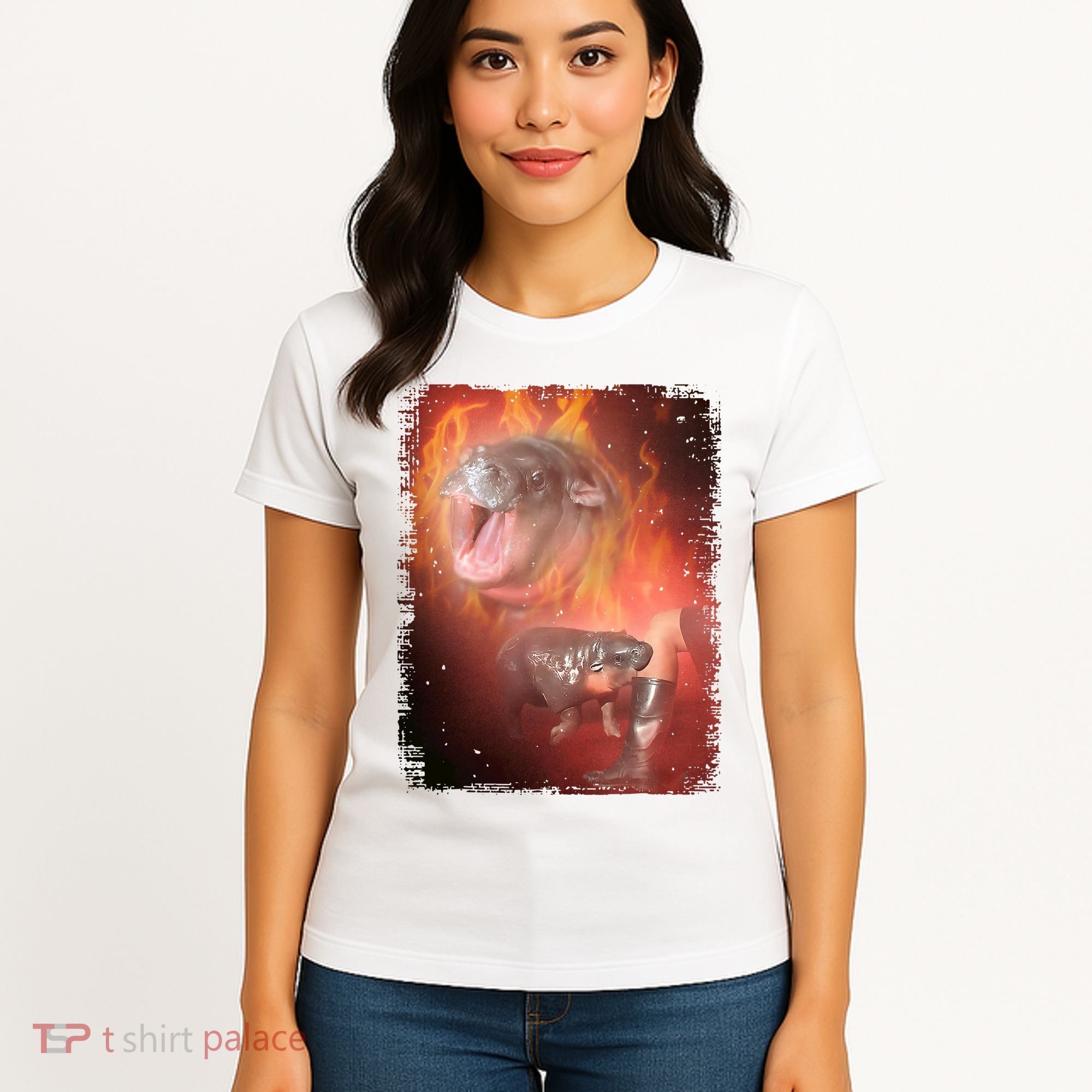 Moo Deng Bouncy Pig In Thai Fire Picture The Cute Baby Hippo Women's T-Shirt