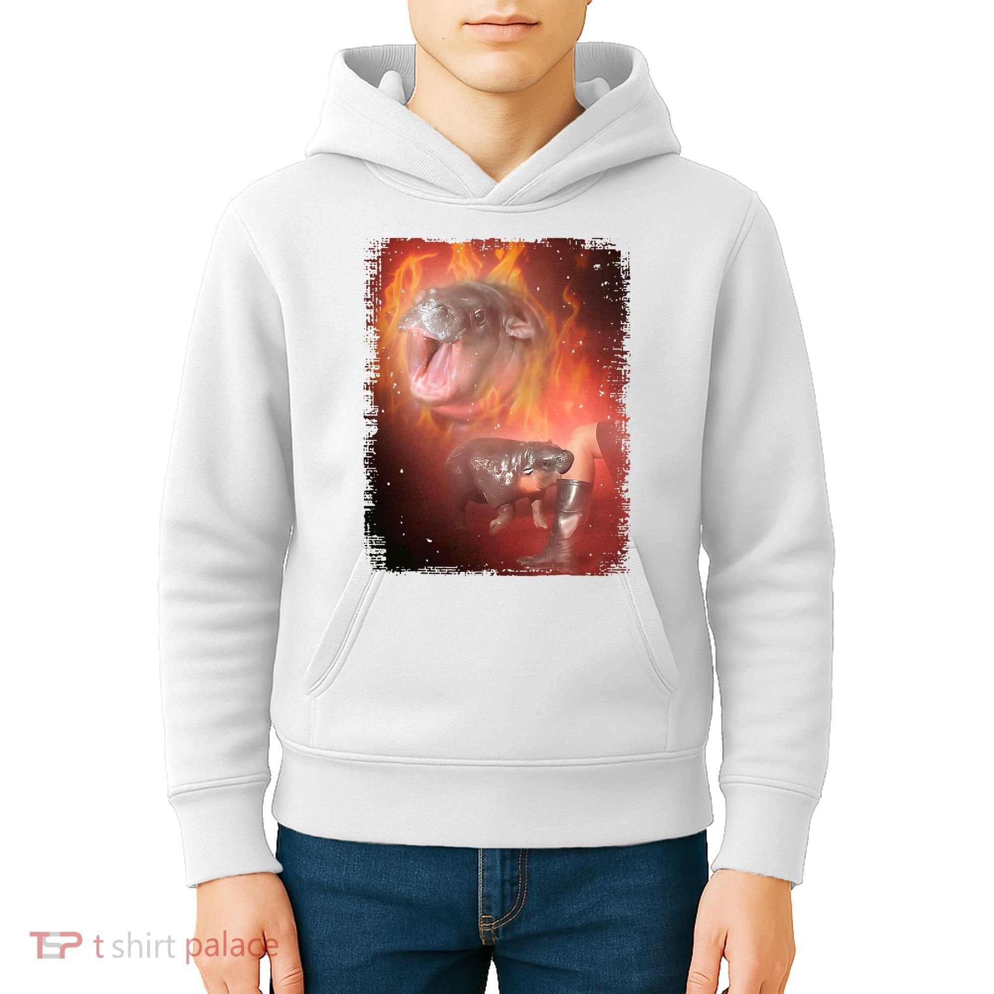 Moo Deng Bouncy Pig In Thai Fire Picture The Cute Baby Hippo Kids Hoodie