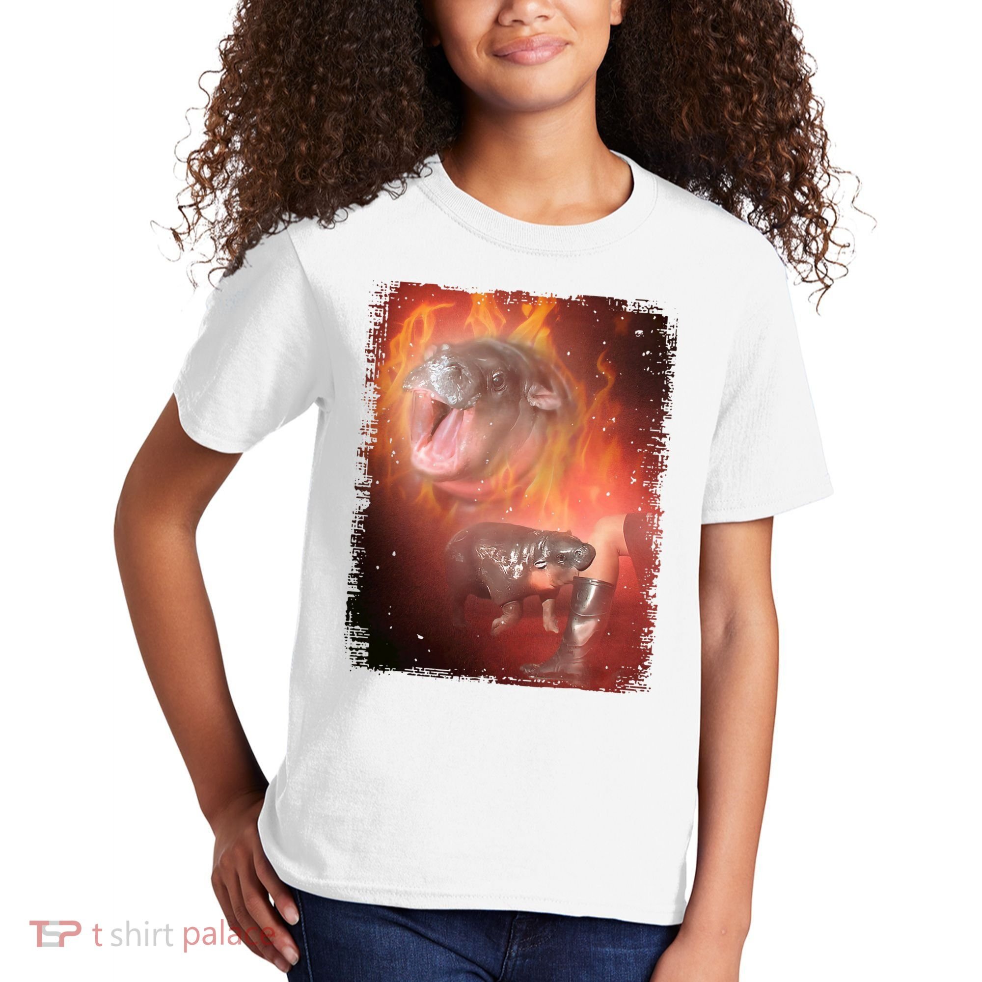 Moo Deng Bouncy Pig In Thai Fire Picture The Cute Baby Hippo Kids T-Shirt