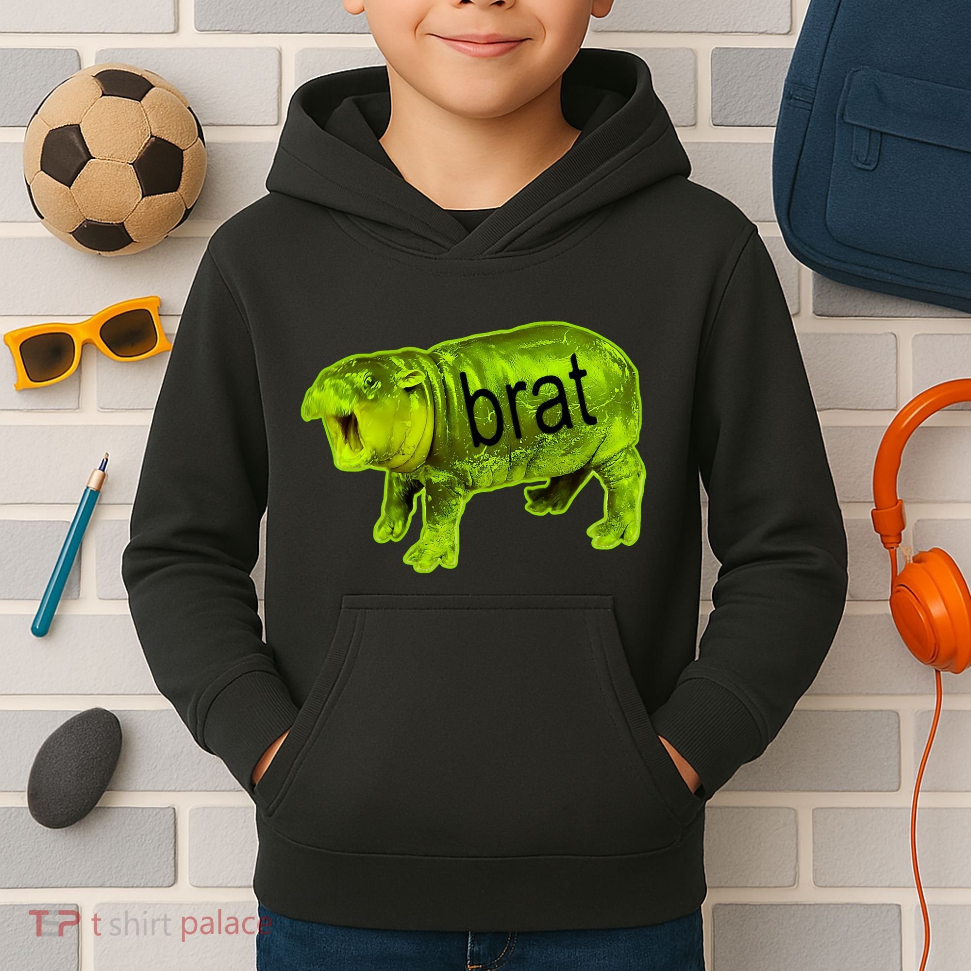Moo Deng Brat Cute Baby Hippo Kids Hoodie