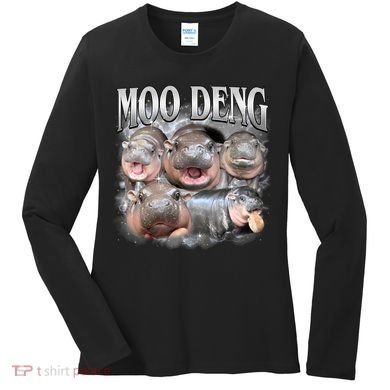 Moo Deng Cute Funny Hippo Women's Long Sleeve Shirt