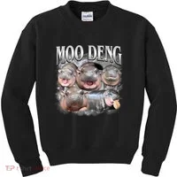 Moo Deng Cute Funny Hippo Kids Sweatshirt thumb 0