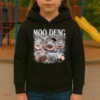 Moo Deng Cute Funny Hippo Kids Hoodie thumb 3